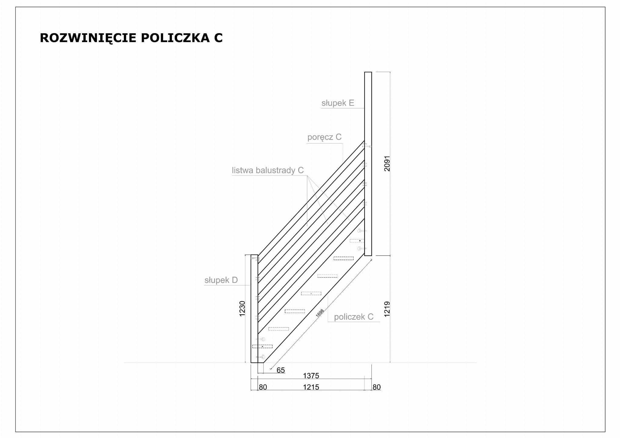 Komplet schodów samonośnych kształt "L"  z barierkami