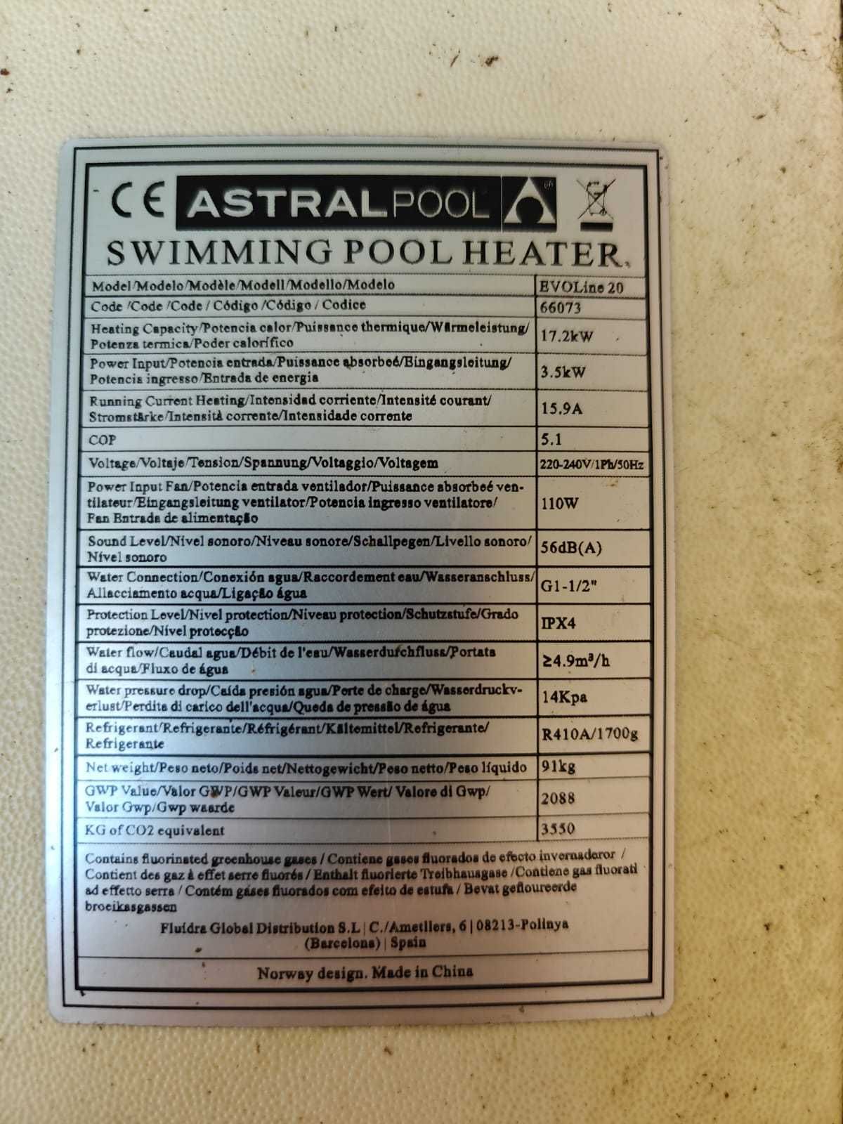 Bomba de calor AstralPool Evoline 20 piscina entre 27-45m3