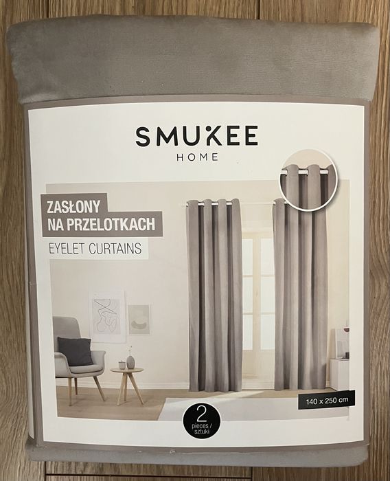 Zasłony welwetowe na przelotkach szare SMUKEE 140 x 250 cm