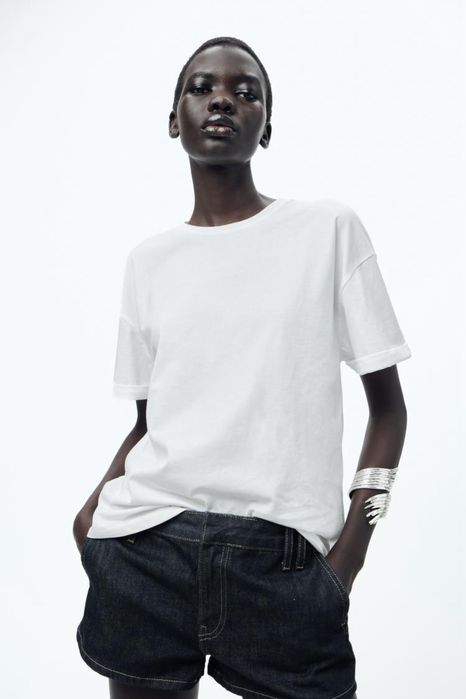Nowa Biala Koszulka Zara heavy cotton