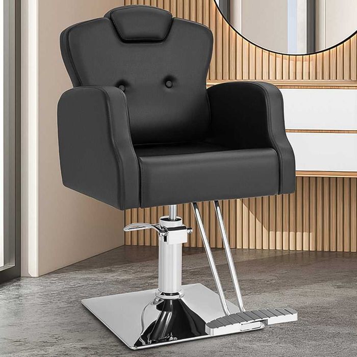 Fotel fryzjerski obrotowy hydrauliczny z podnóżkiem skóra czarny