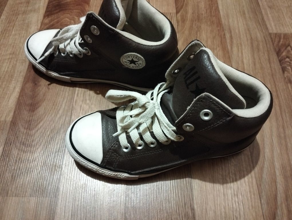 Кожаные утеплённые коричневые кеды кроссовки Converse