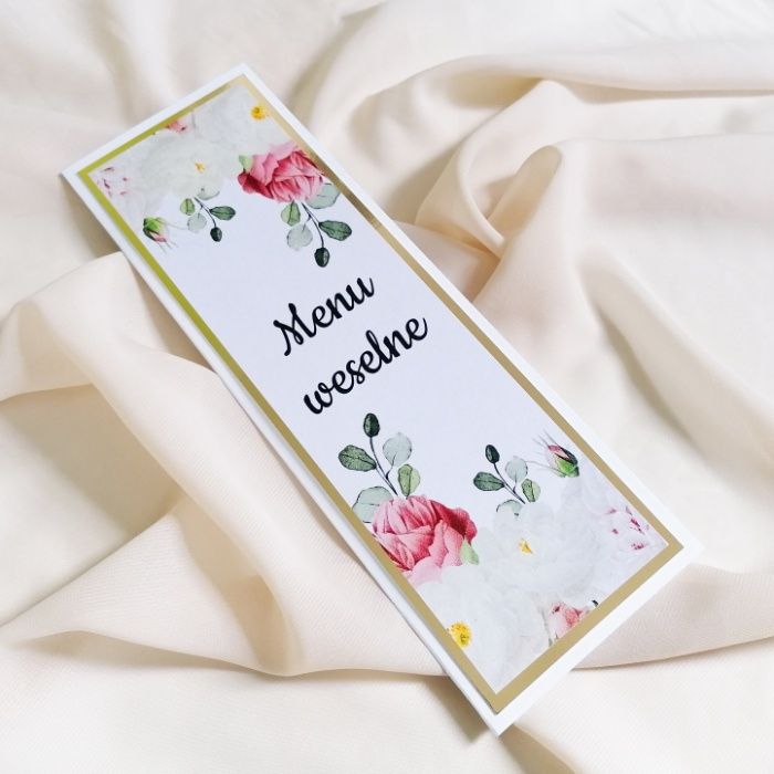 Menu weselne w stylu GLAMOUR róż i biel