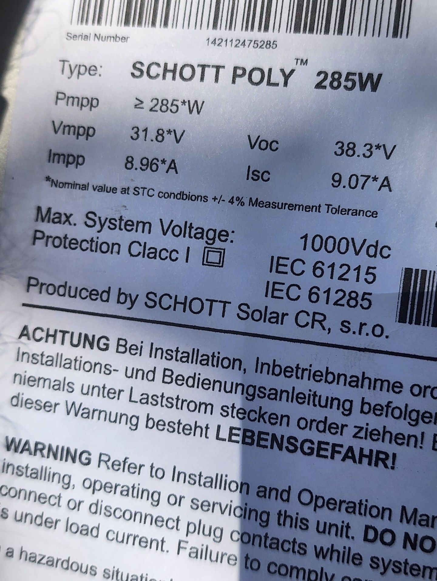 375W 285W Солнечная батарея Schott Solar 285 Вт (поликристалл)