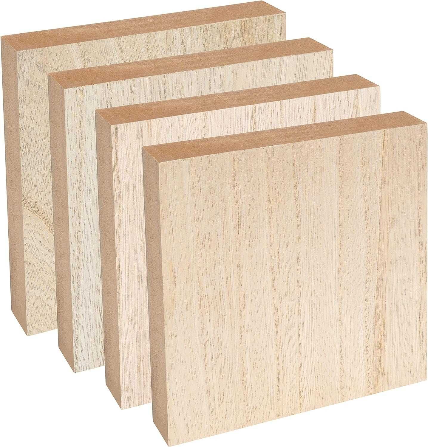 Vous Kwadratowe Płyty z Surowego Drewna MDF (Zestaw 4) - 15x15x2,5 cm