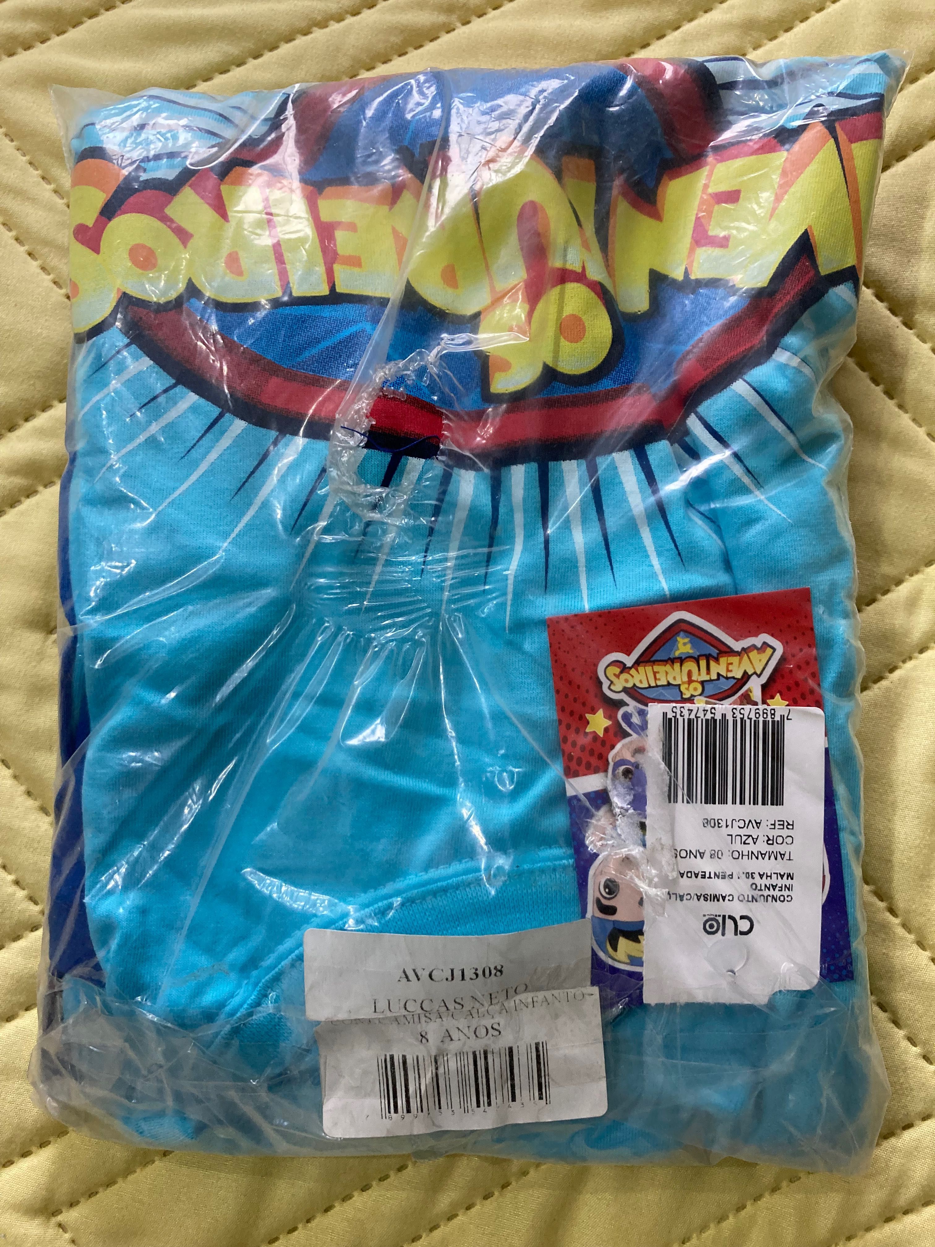 Conjunto de pijama Luccas Neto (algodão - azul - 8 anos)- novo