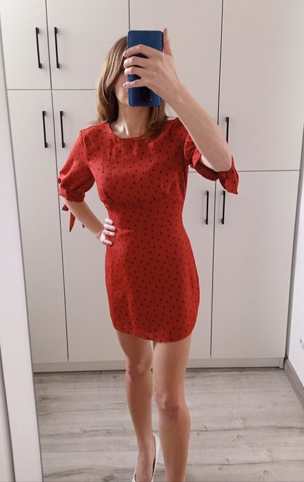 Ceglana sukienka w kropki Fashion Union XS