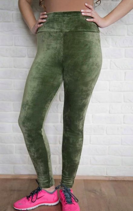 legginsy welurowe wysoki stan spodnie z panelem bawełna l/xl zielone