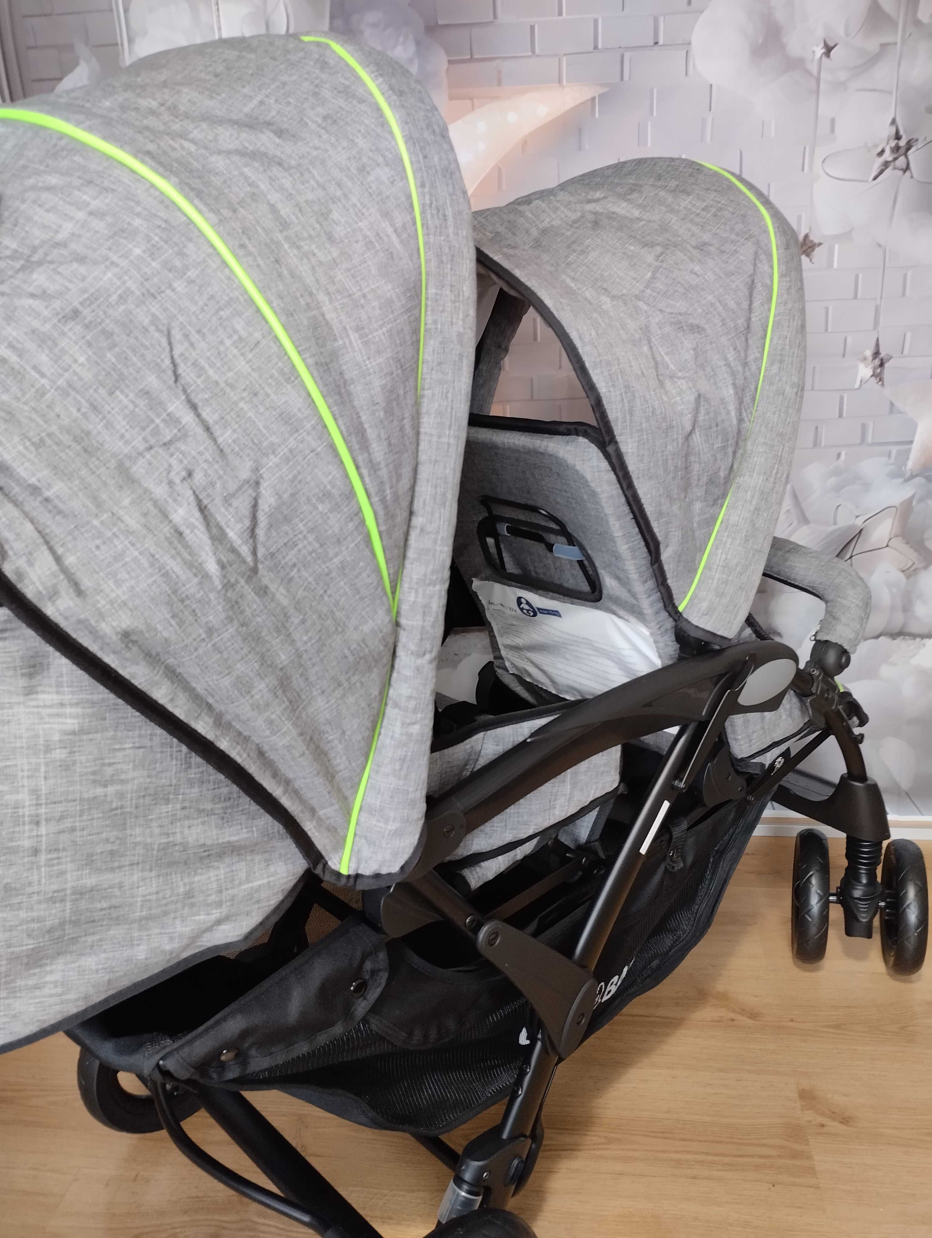 Wózek Chic 4 Baby Duo szary dla rodzeństwa podwójny bliźniaków z gondo
