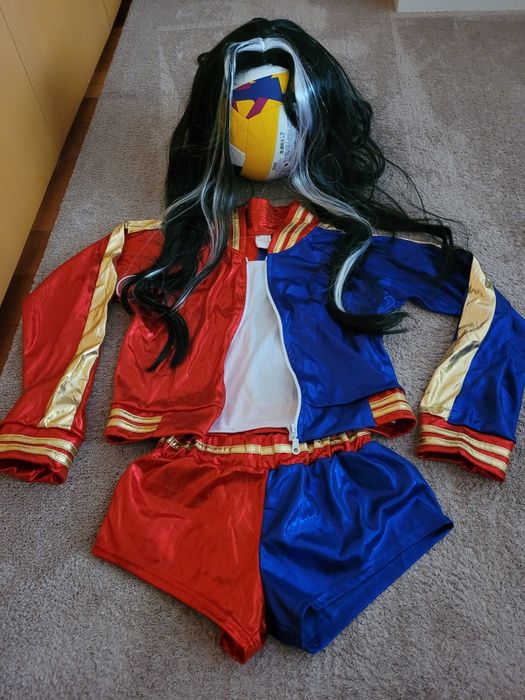 Halloween fato menina Harley Quinn com peruca