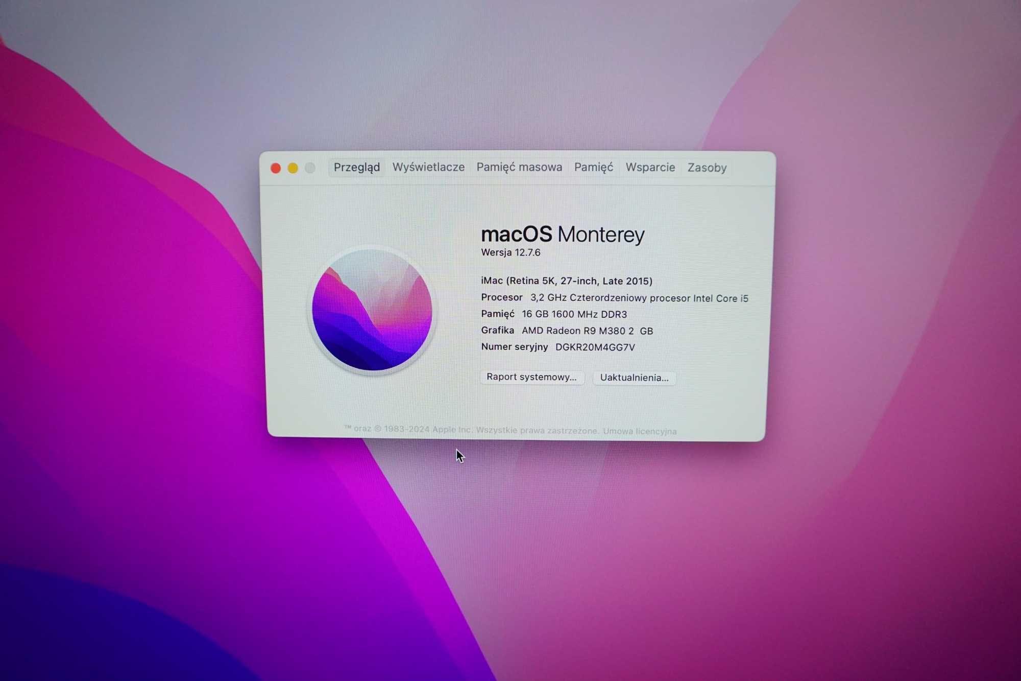 Komputer stacjonarny Apple iMac 27" A1419 AIO i5 / 16 /256GB 5K nr4885