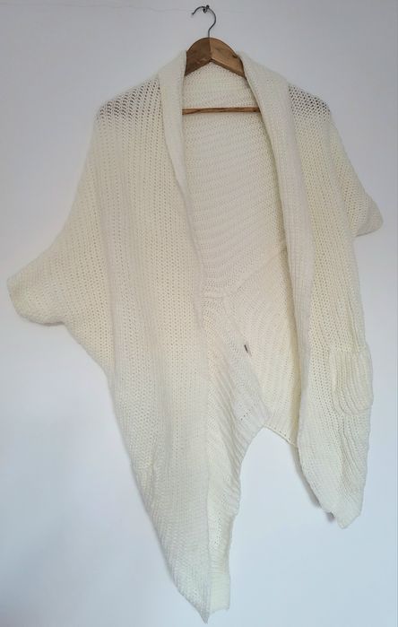 Kardigan krótki rękaw sweterkowa narzutka kieszenie ecru