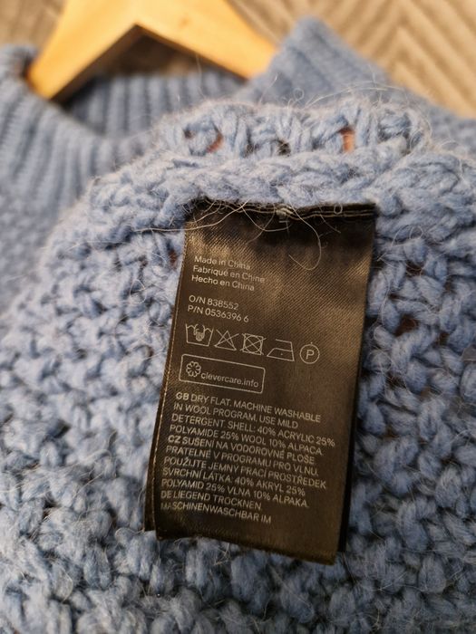 Sweter damski H&M L / 40 niebieski ażurowy splot 25% wełna, 10% alpaka