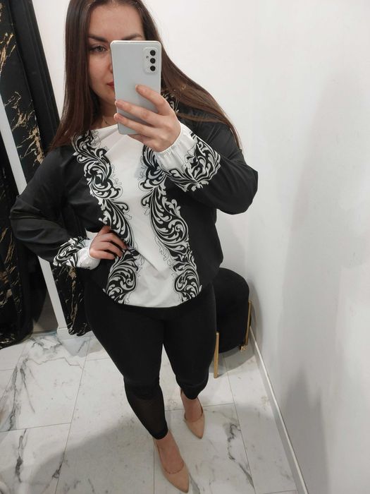 elegancka bluzka czarna biała 44