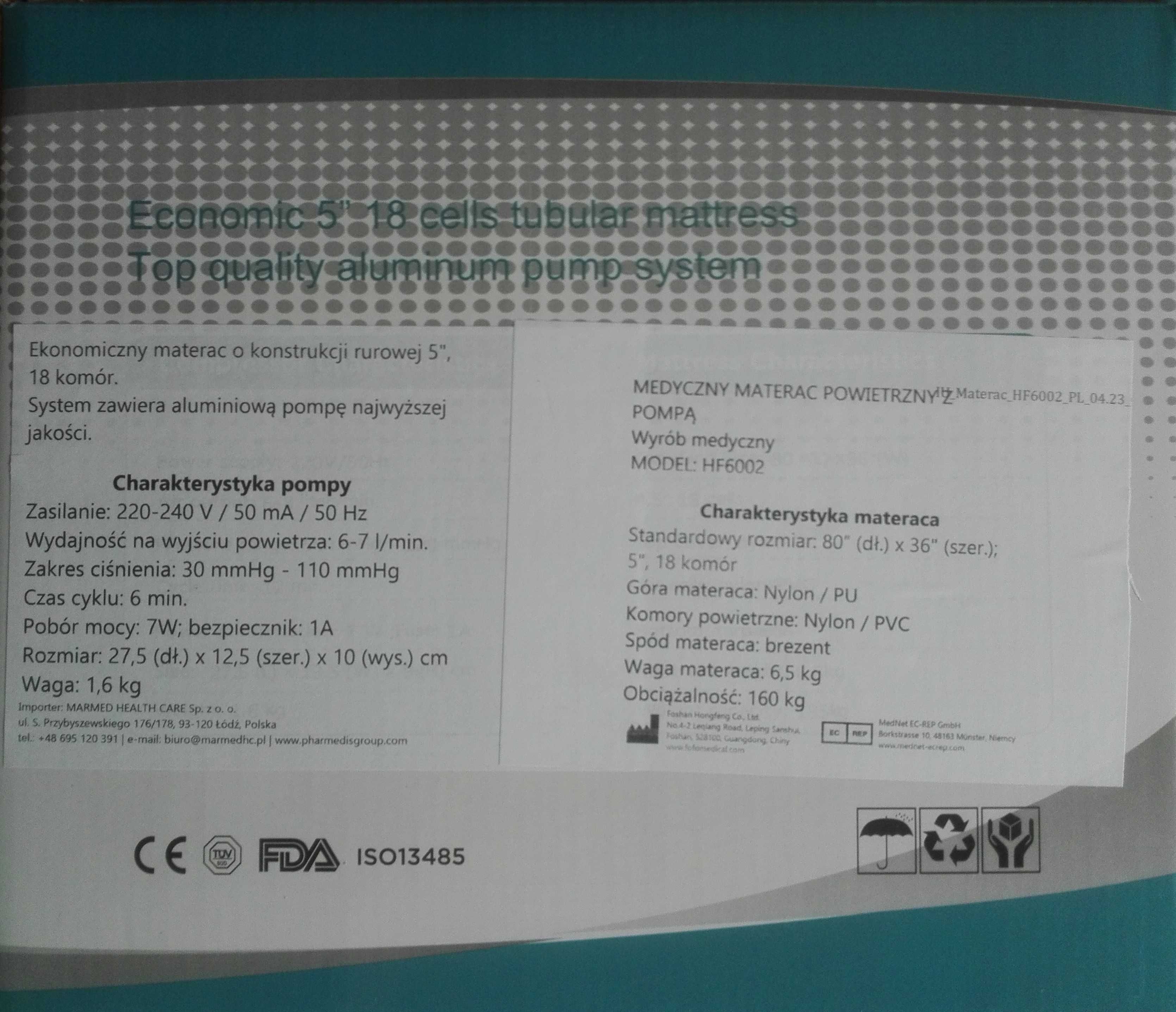 Materac przeciwodleżynowy rurowy HF6002