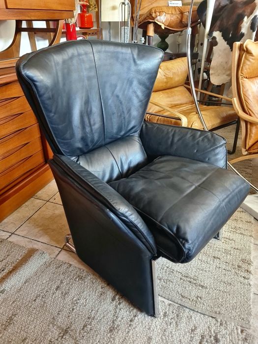 Fotel skórzany z funkcją relaksu,proj.Jürgen Lange,lata 80,mid century