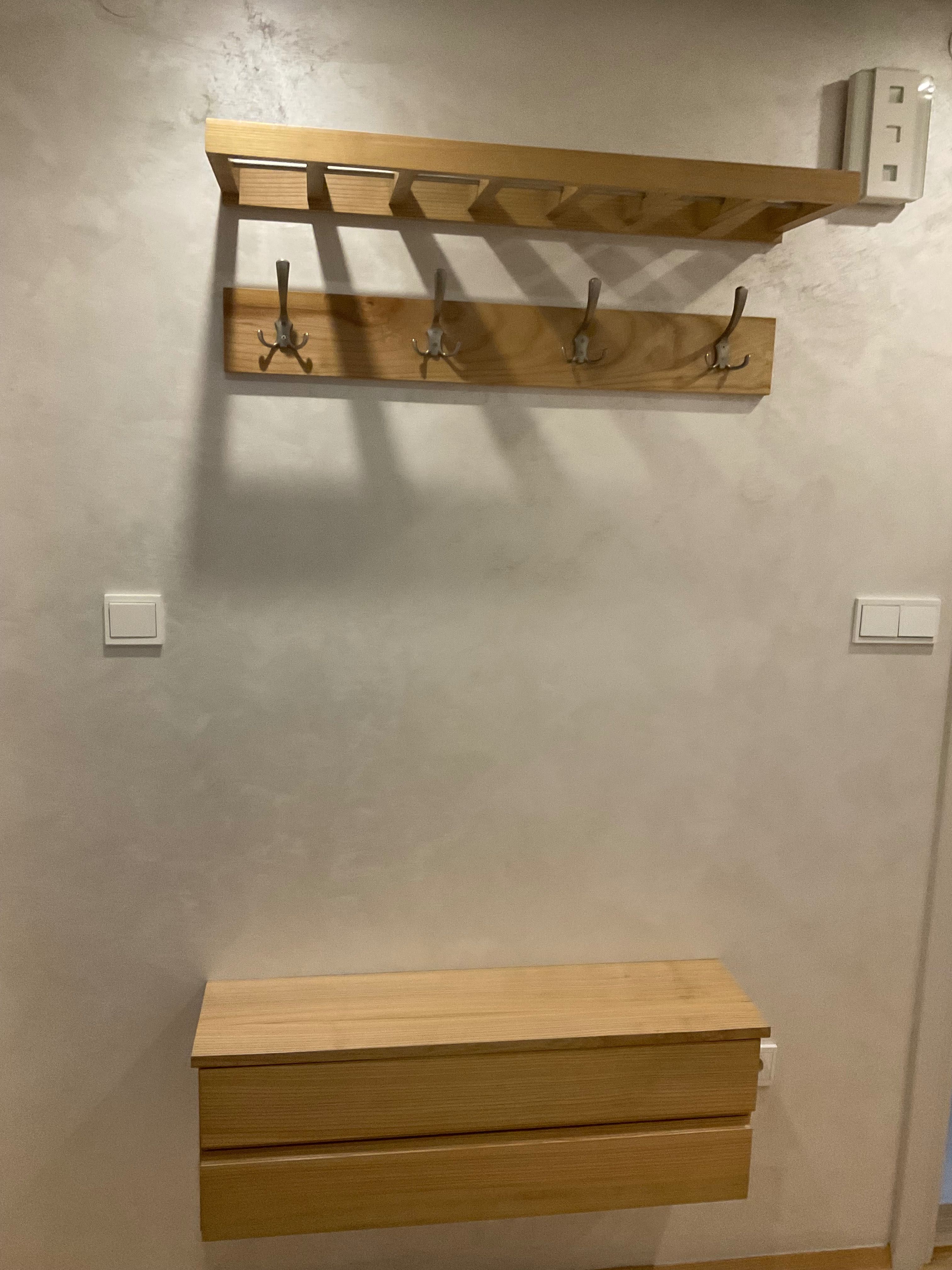 Komplet przedpokój szafka + wieszak + pólka, lite drewno