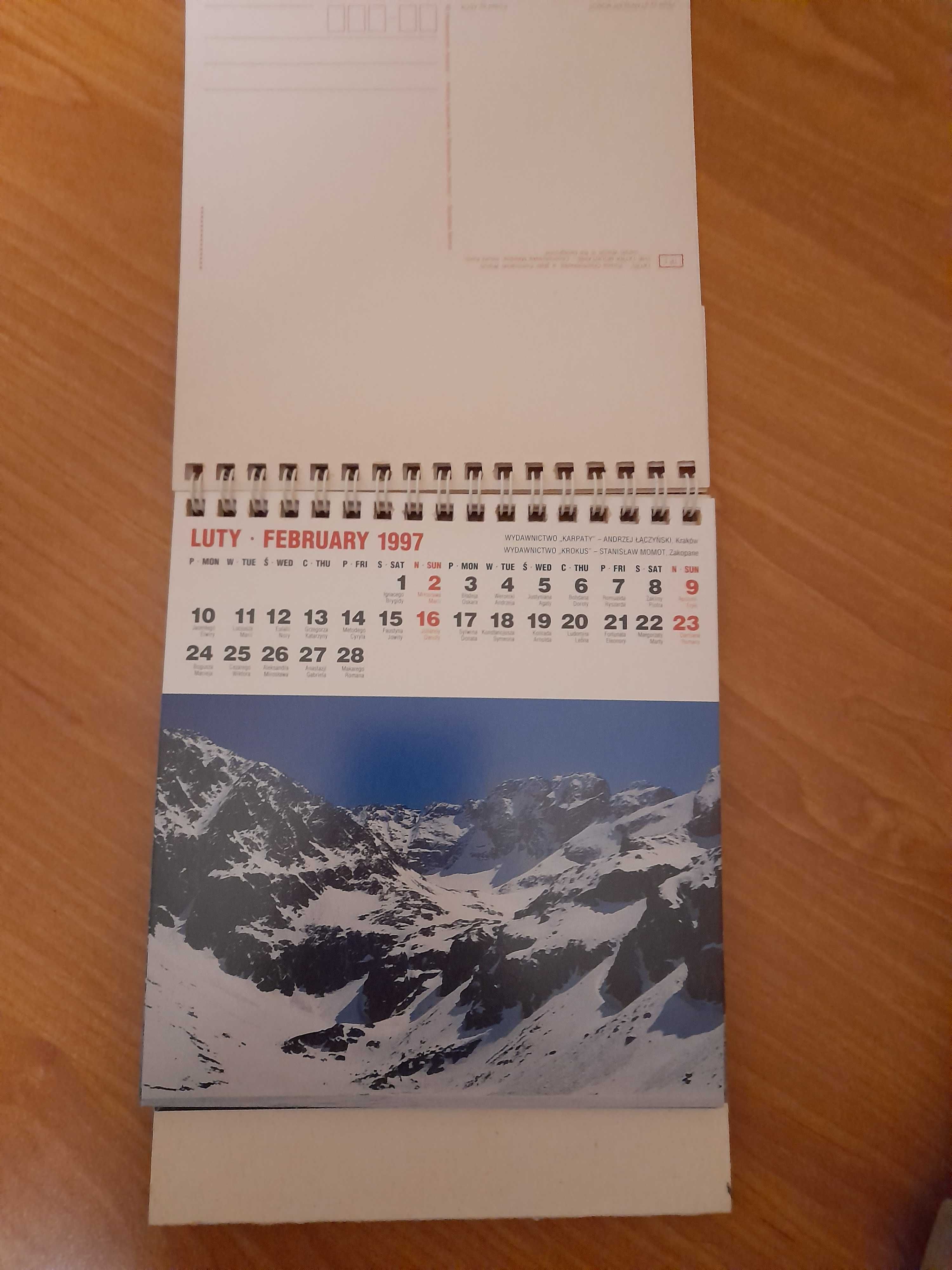 pocztówki gór Tatry w kalendarzu 1997 rok