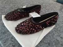 Baleriny Zara 39 cekiny czekolada buty klapki brązowe zara glamour tkm