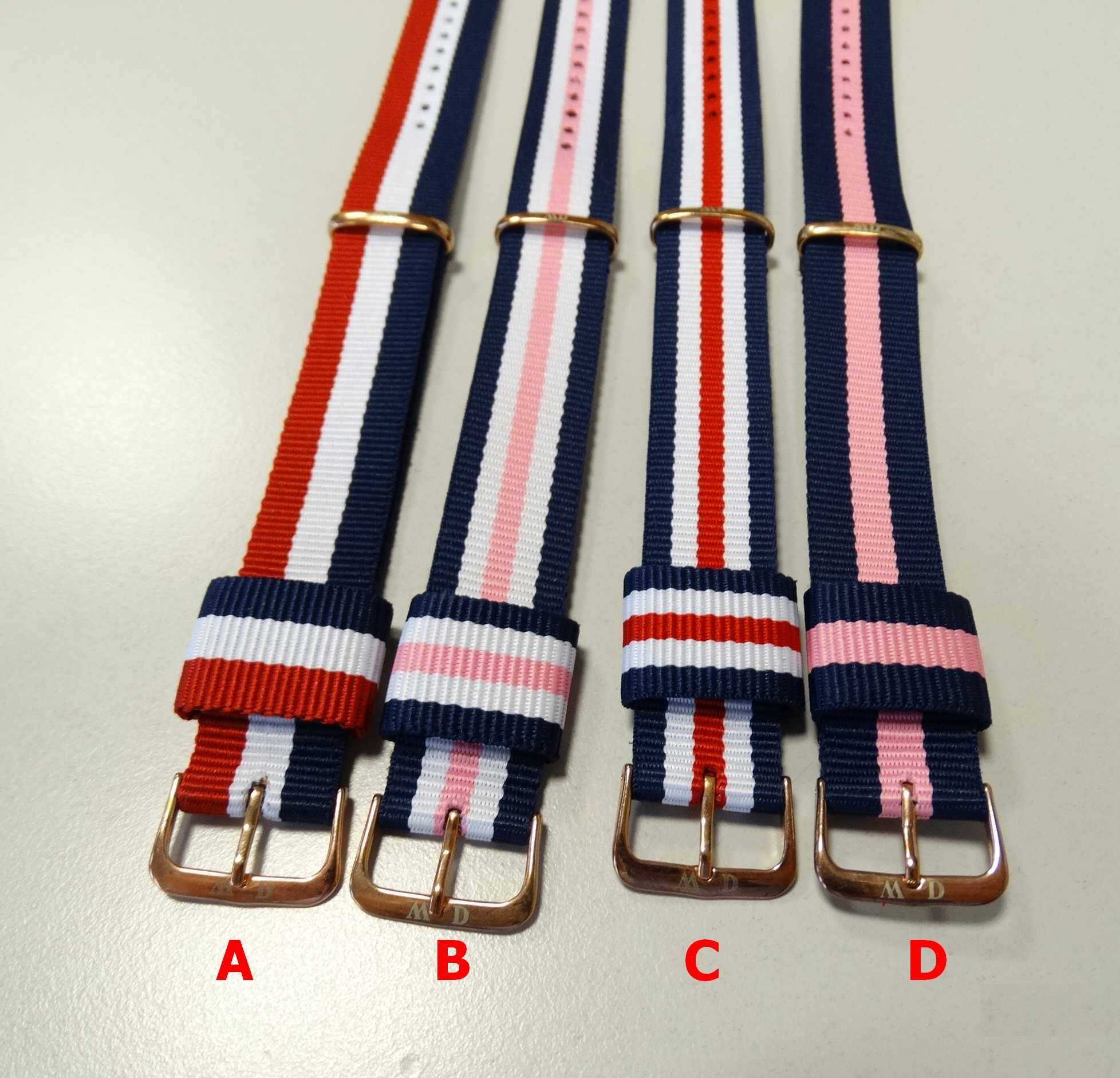 Paski parciane nylonowe do zegarka Daniel Wellington 20mm złote klamry