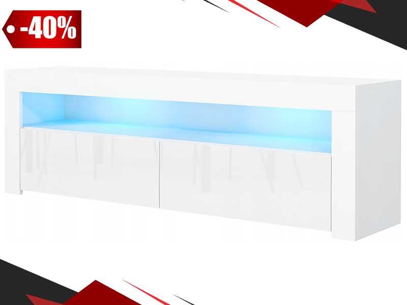 KOMODA Stolik RTV Biały 130cm Połysk + Led Stół (GRATIS)