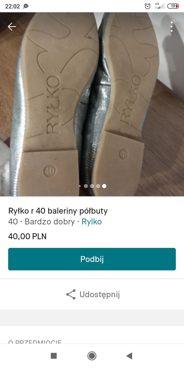 Ryłko srebrne baleriny półbuty r 40