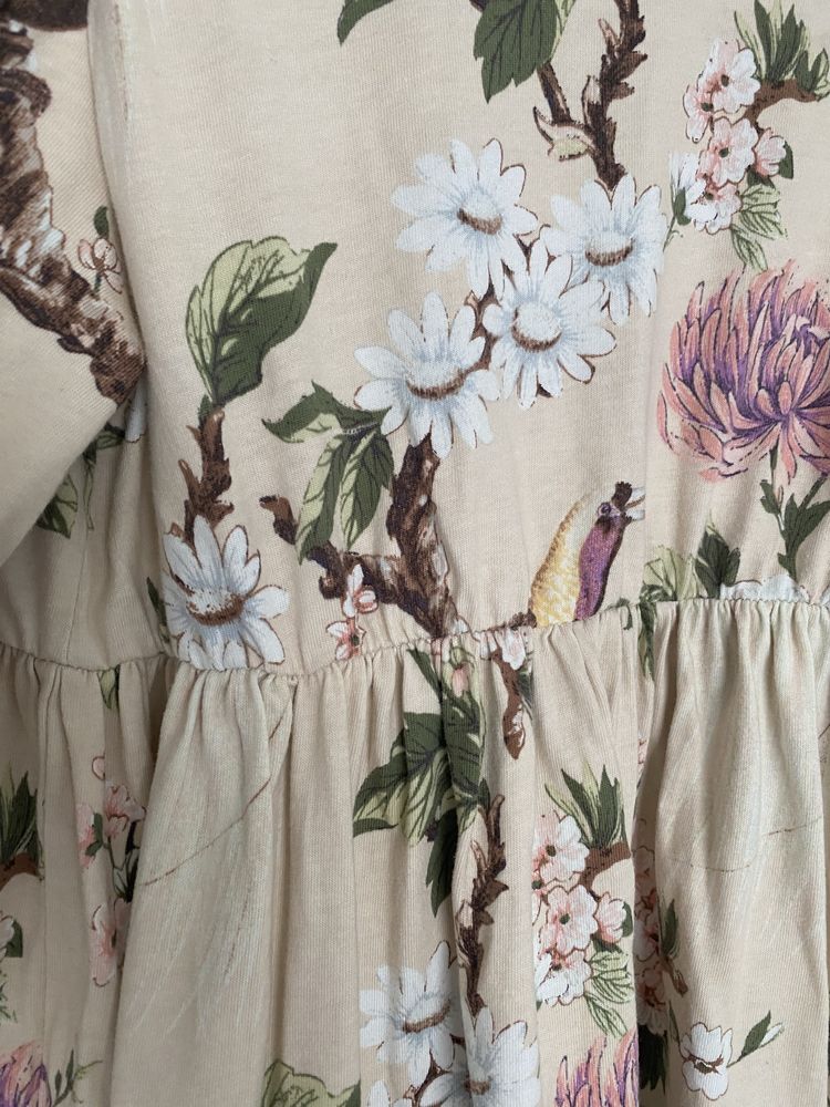 Sukienka dziewczęca H&m elegancka letnia ptaki 133-140 cm
