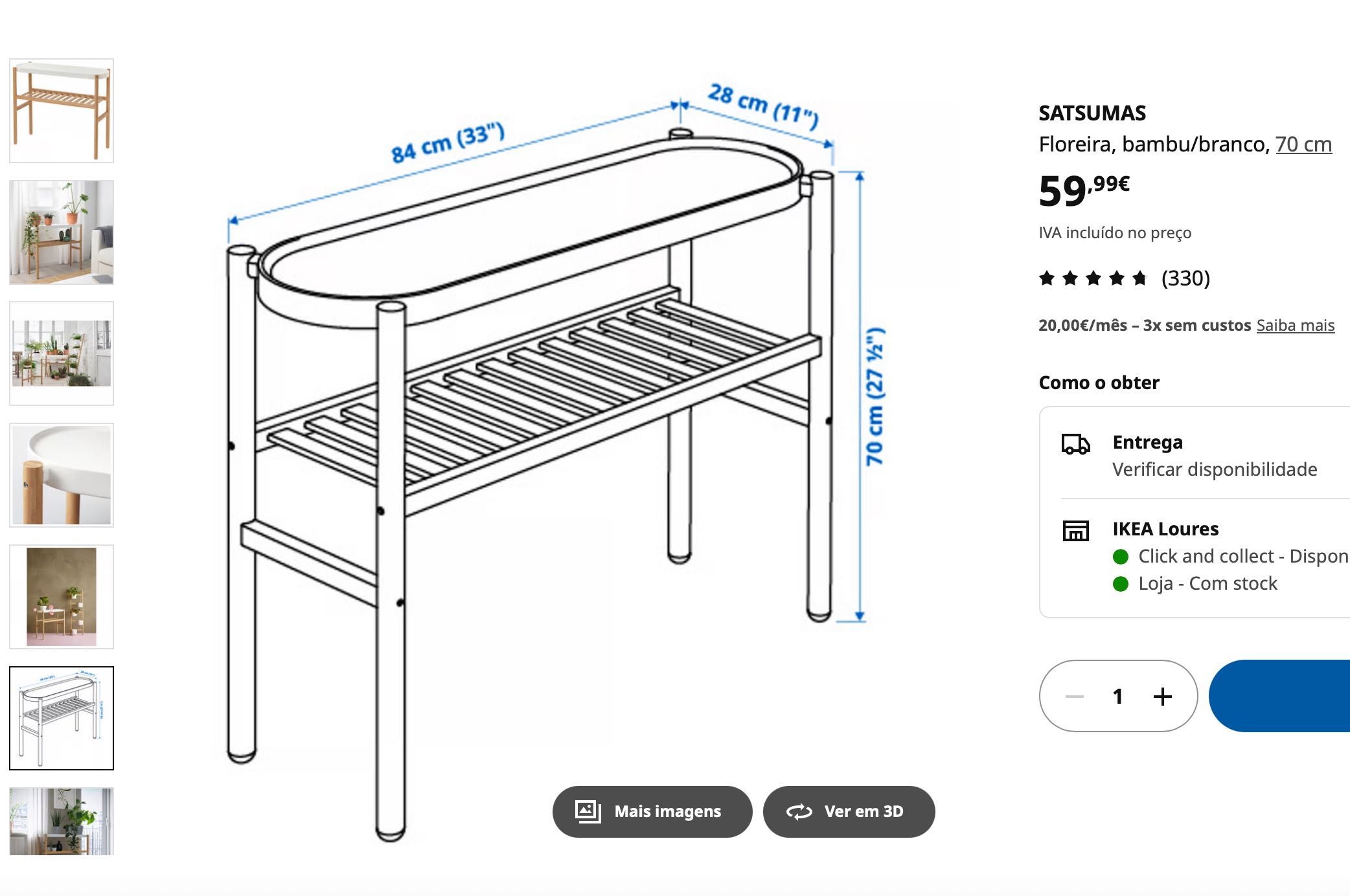 Floreira, bambu/branco, 70 cm - IKEA