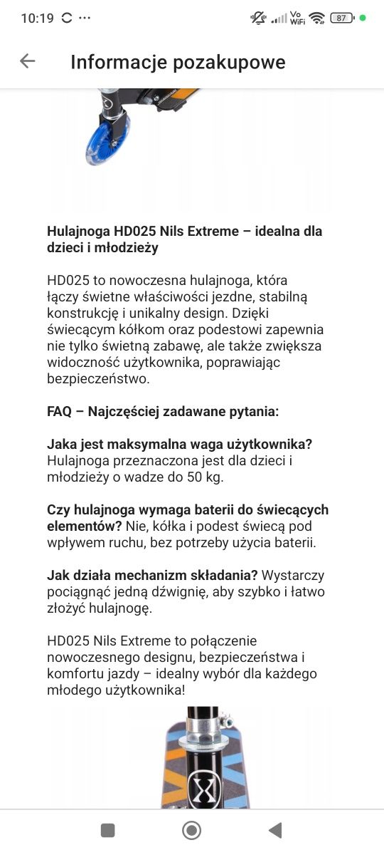 Nowa hulajnoga dwukołowa świecace kola