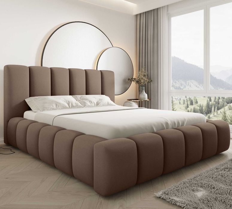 Łóżko Tapicerowane BOSTON Komfortowe Zagłowie TKANINA BOUCLE / WELUR