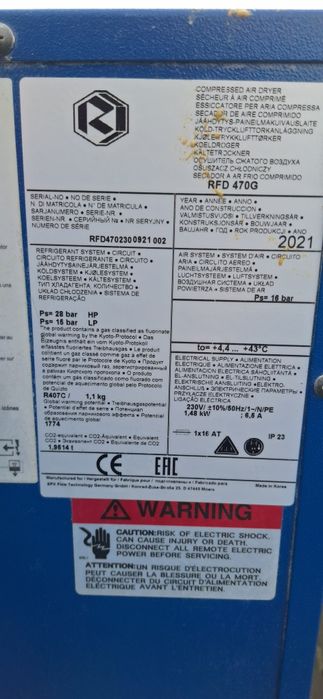 Osuszacz chłodniczy ziębniczy REMEZA RFD 470G do sprężonego powietrza