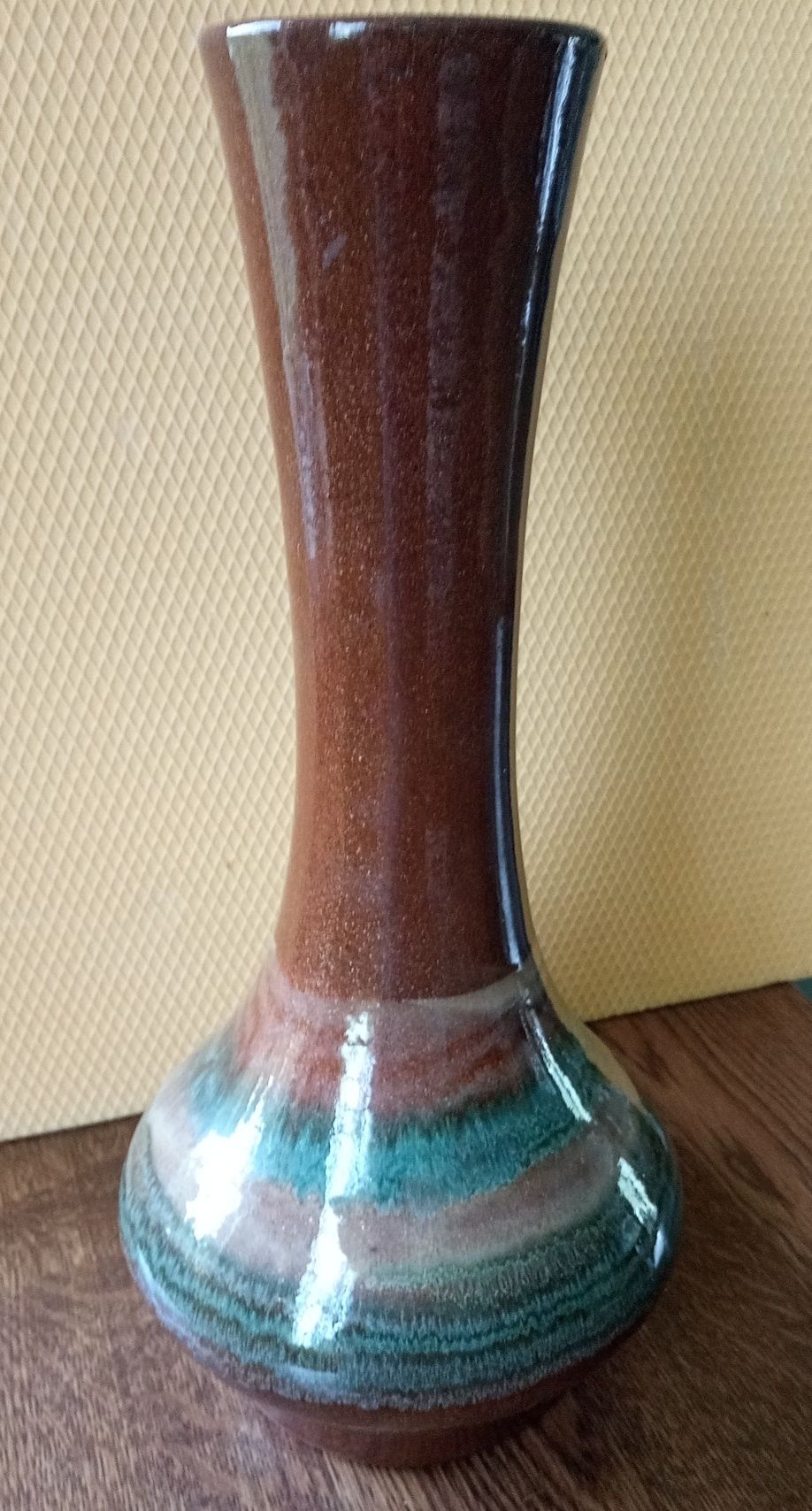 Unikatowy wazon ozdobny PRL Porcelit brązowo-turkusowy Retro Vintage