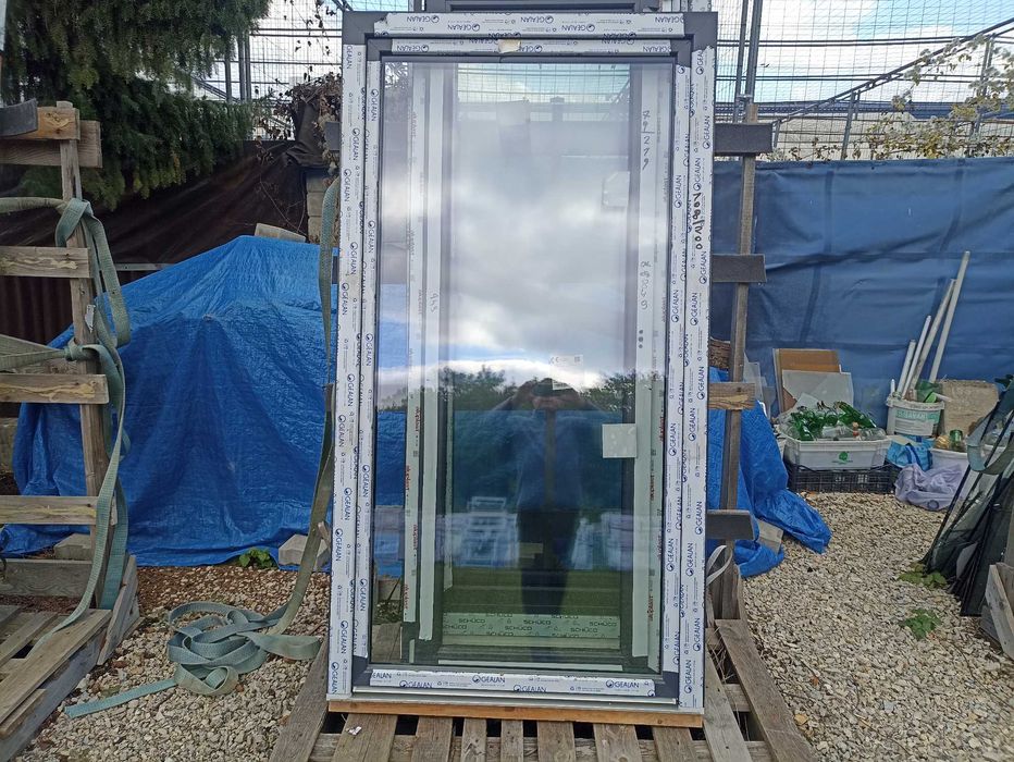 Okno pcv balkonowe 108/200 antracyt trzy szybowe
