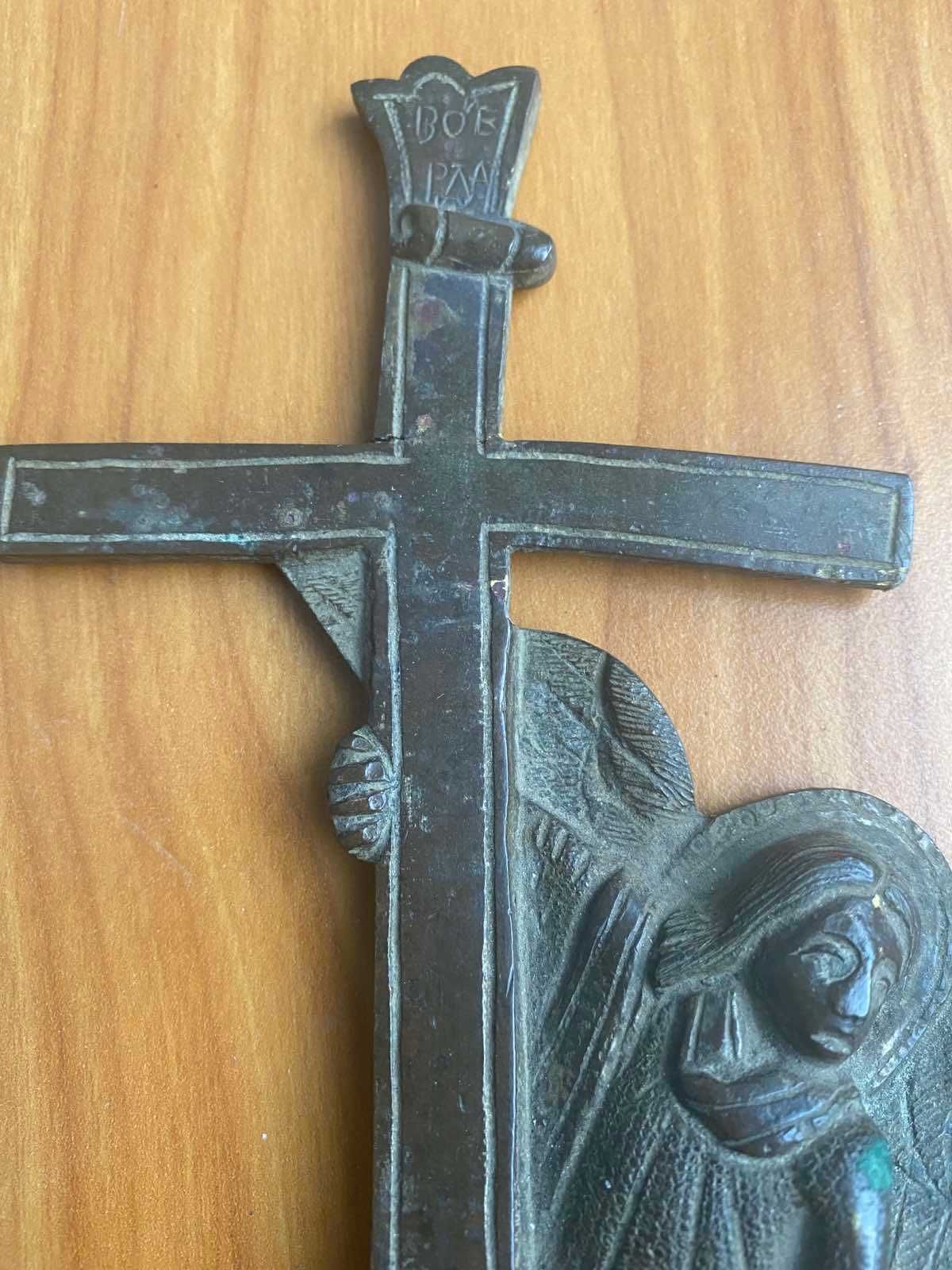 Крест с ангелом, навершие, католический крест, медн. сплав, 19см, 18в.