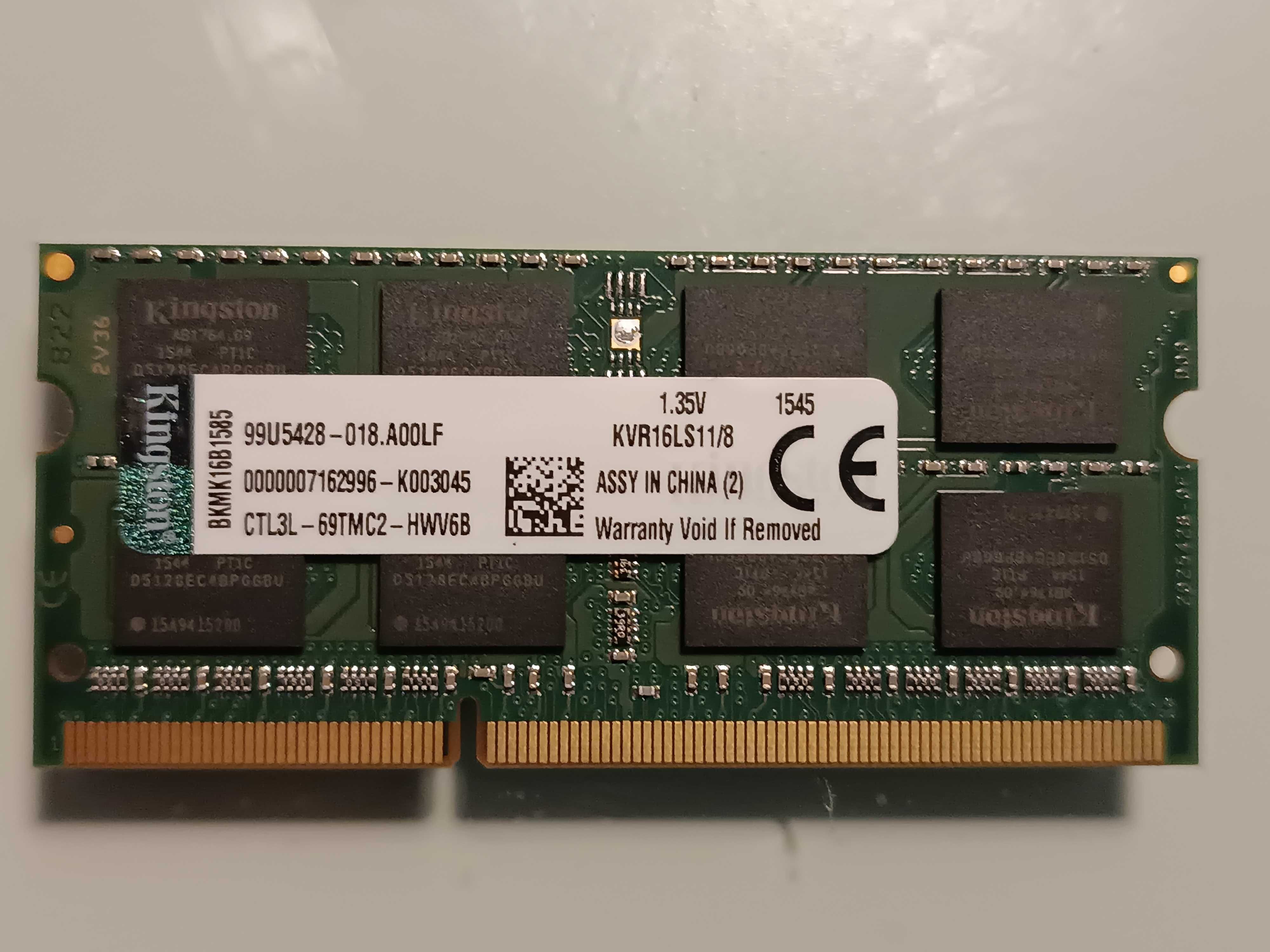 Memória RAM Kingston 8GB 1600MHz DDR3 SODIMM 1600Mhz CL11 KVR16LS11/8