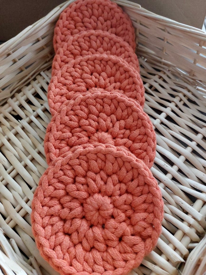 Podkładki pod kubek 5 szt- pomarańczowy, handmade, na szydełku