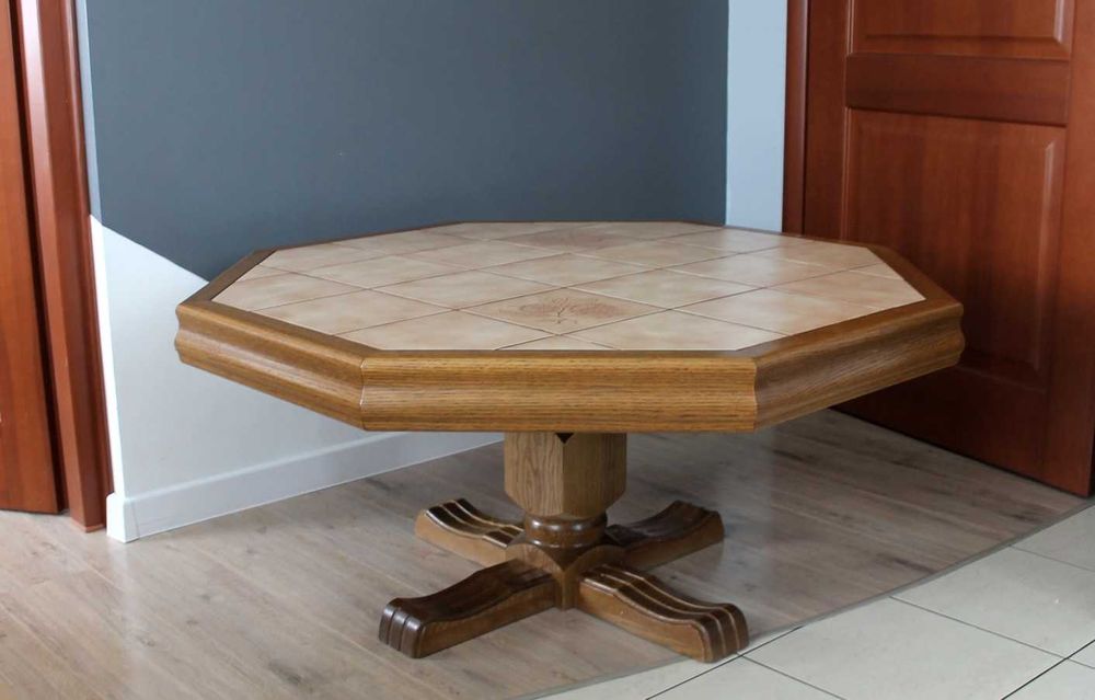 Stolik kawowy Drewniany Dąb Naturalny Glazura ośmiokątny, 120 cm