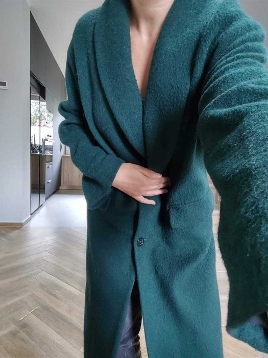 Zara płaszcz wełna alpaka owcza i moher szmaragd oversize