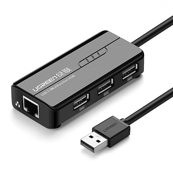 Adapter sieciowy Ugreen 20264 RJ45 / USB-A 10/100Mbps HUB 3x USB-A 2.0