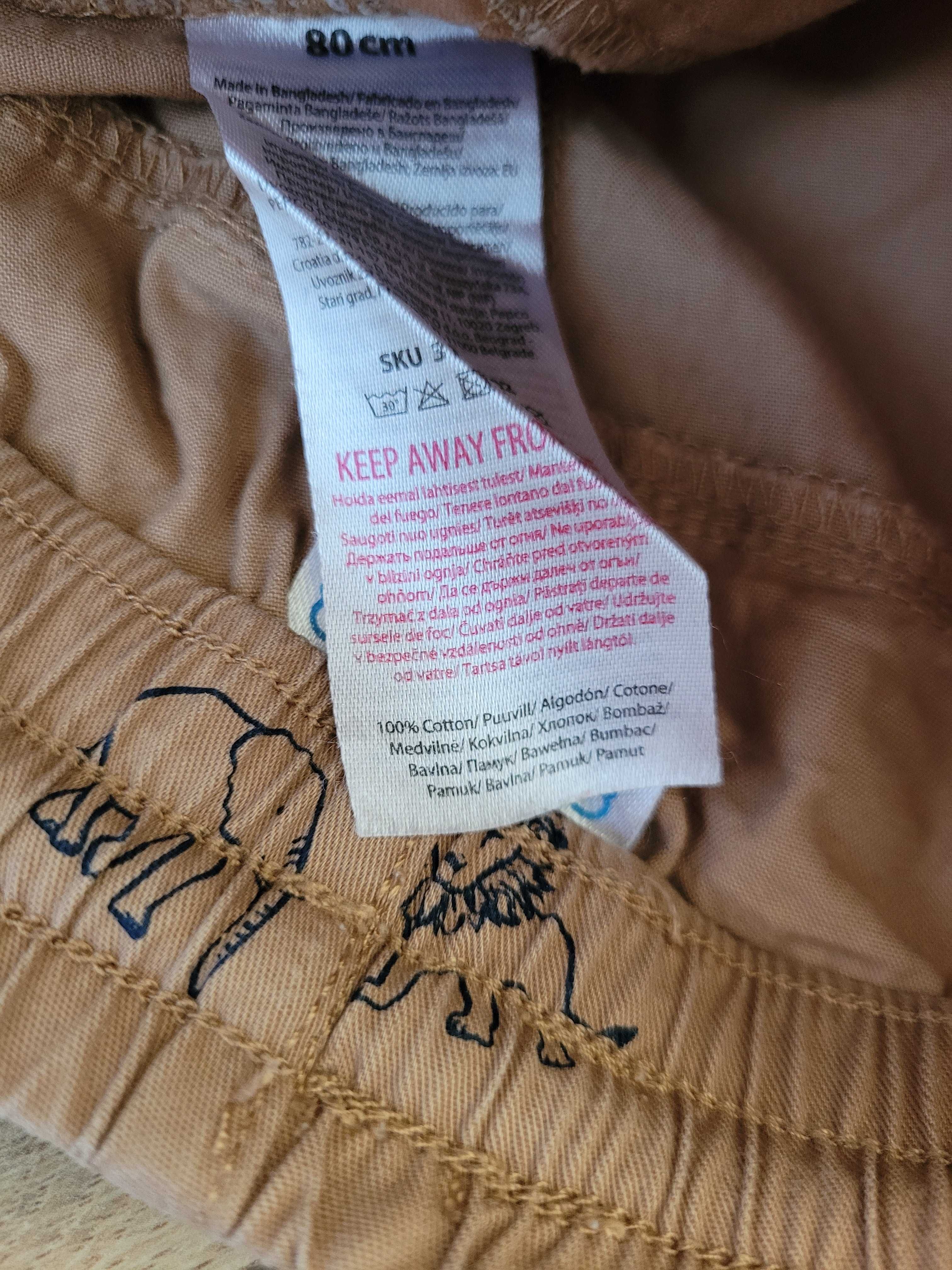 Spodnie bawełniane niemowlęce 80 9-12 unisex beżowe wiosna/lato
