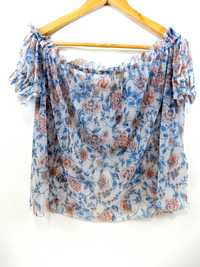 Bluzka z krótkim rękawem prześwitująca niebieska kwiaty New Look 44
