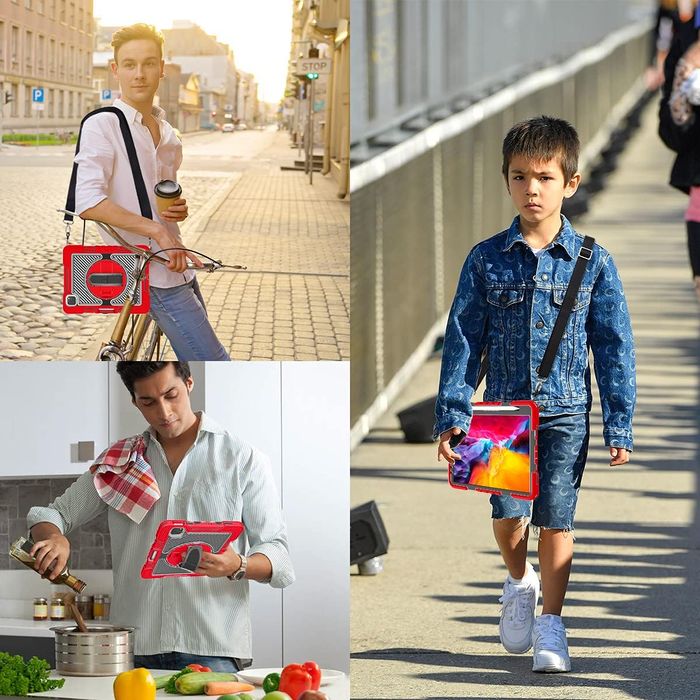 Etui do iPad Pro 11/Air 5/4 z Podstawką i Paskiem na Ramię Czerwony