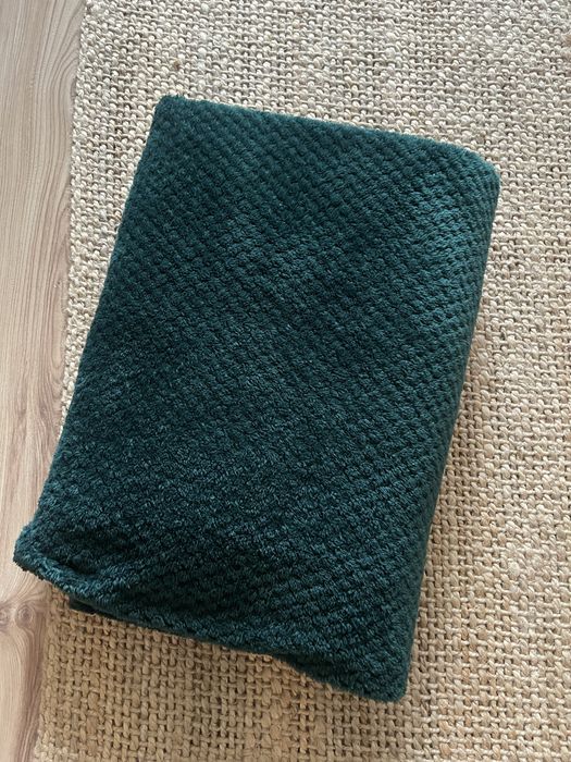 Koc narzuta pled ciemnozielony butelkowa zieleń