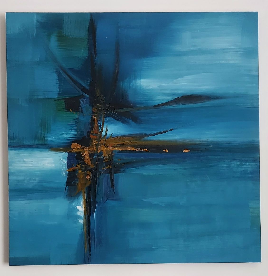Nowoczesny obraz abstrakcyjny | 100 × 100 cm | Ręcznie malowany | Złoc