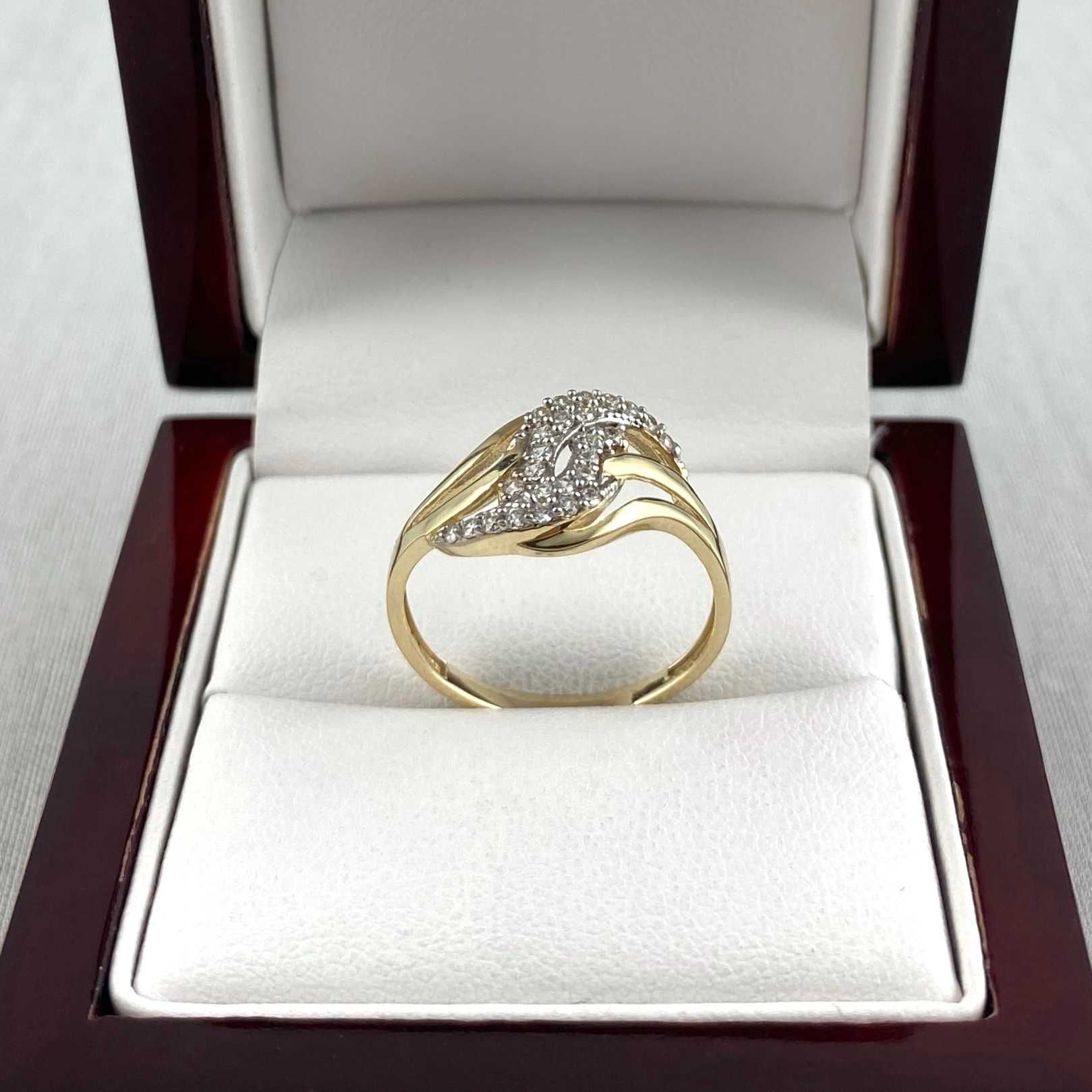 Fantazyjny ZŁOTY pierścionek z cyrkoniami PR. 585 (14K) rozmiar 19