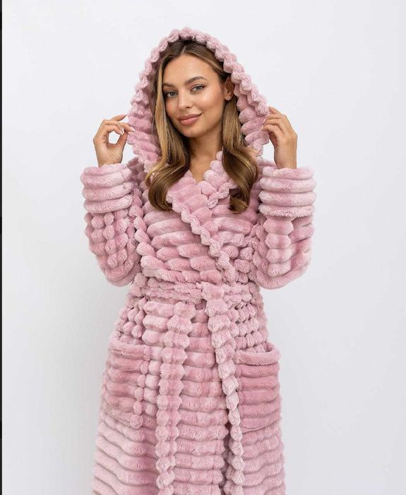 Женский махровый халат шарпея / Халат с капюшоном на запах XL-6XL