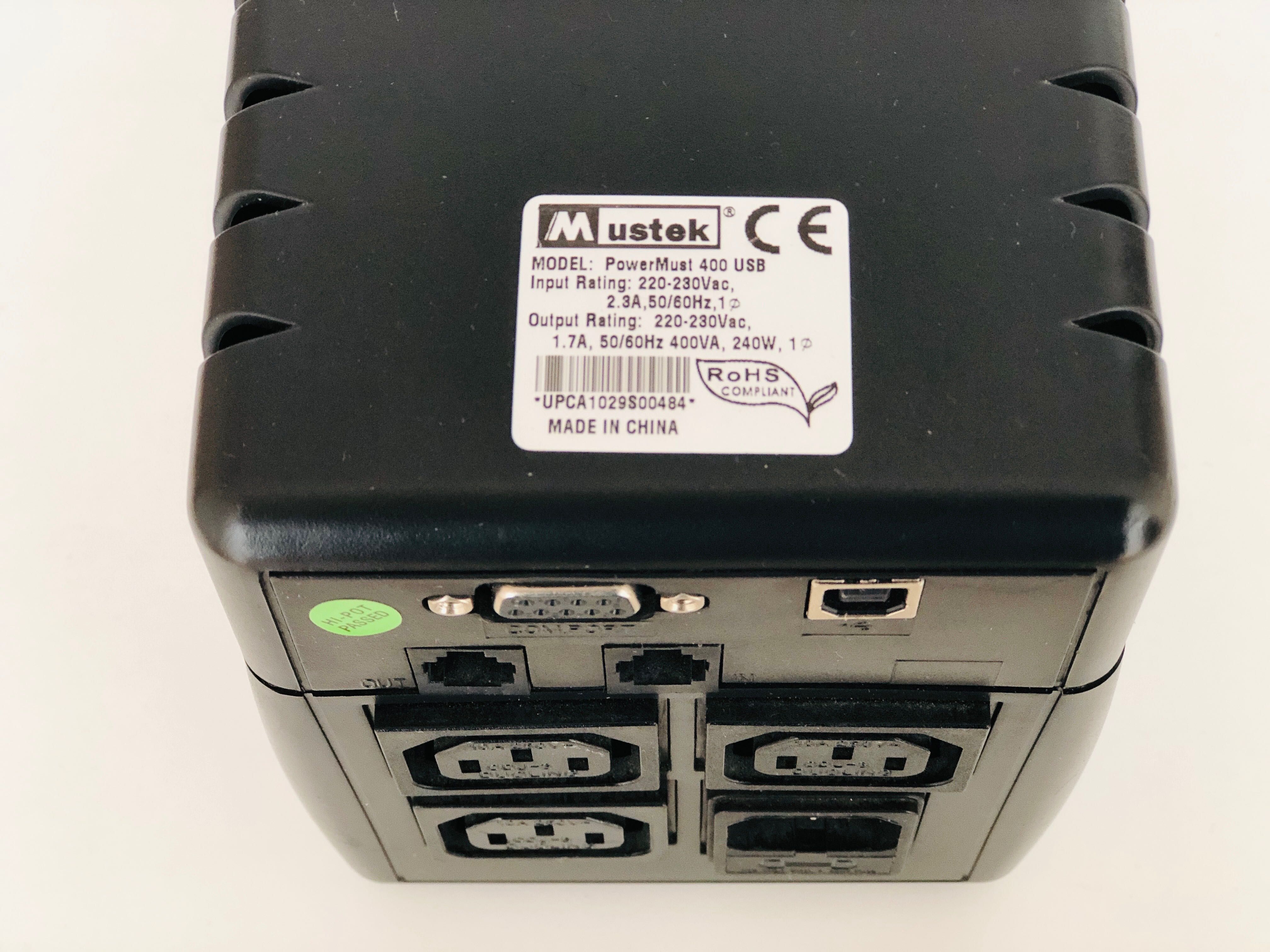 Mustek PoweMust 400 USB UPS 220-230V 2.3A/1.7A zasilacz awaryjny