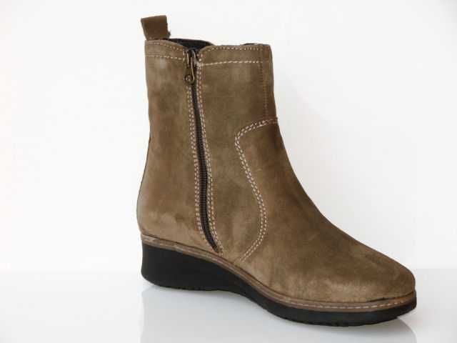 Botki damskie skóra zamsz khaki płaskie TREVO r. 38