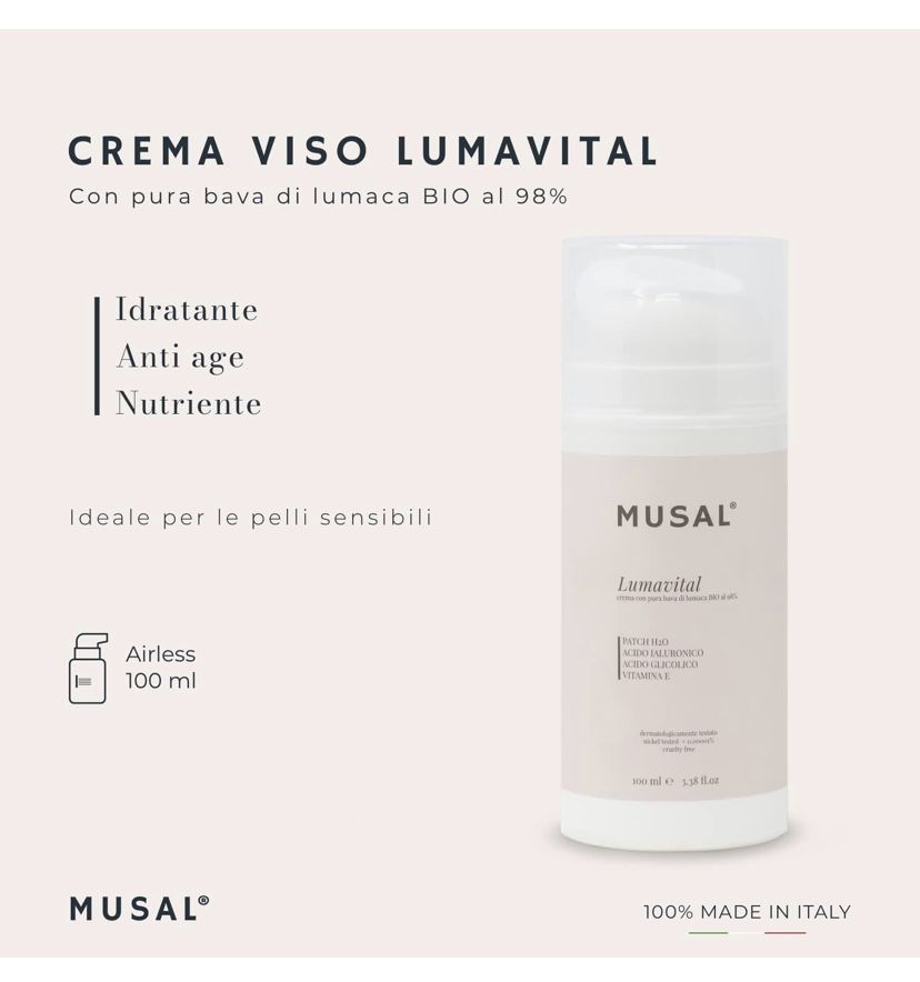 MUSAL Lumavital 100ml Krem do twarzy ze Ślimaka 98% BIO