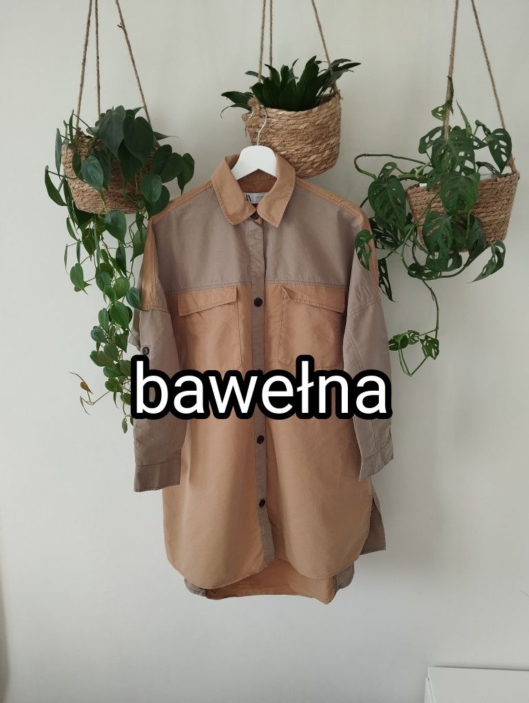 Koszula damska oversize, sukienka koszulowa, tunika, kolory ziemi, beż